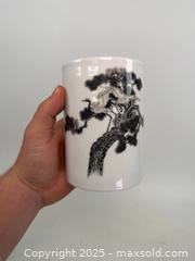 MaxSold Auction: Antique Chinese Porcelain brush pot with two cranes/egrets Qianlong mark  - Concord (California, USA) SELLER MANAGED Estate Sale Online Auction - Landana Drive