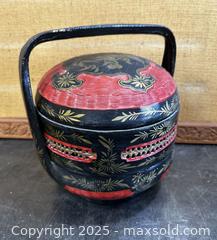MaxSold Auction: JAPANESE RED AND BLACK LACQUER WICKER TWO-TIER PICNIC BASKET 1960’s - Concord (California, USA) SELLER MANAGED Estate Sale Online Auction - Landana Drive