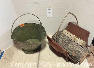 MaxSold Auction: Metal Coal Scuttle with Leather Log Carrier - San Jose (California, USA) PARTNER MANAGED Estate Sale Online Auction - Woodford Drive