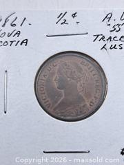 MaxSold Auction: 1861 Nova Scotia Half Cent Queen Victoria Laureate - Victoria (British Columbia, Canada) PARTNER MANAGED Estate Sale Online Auction - Hillside Avenue
