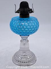 MaxSold Auction: Antique Blue Globe Kerosene Oil Lamp with Clear Pressed Glass Base - Victoria (British Columbia, Canada) PARTNER MANAGED Estate Sale Online Auction - Hillside Avenue