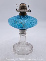 MaxSold Auction: Antique Molded Hobnail Aqua Oil Table Lamp with Clear Base - Victoria (British Columbia, Canada) PARTNER MANAGED Estate Sale Online Auction - Hillside Avenue