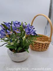 MaxSold Auction: Artificial Floral Arrangement in Glazed Ceramic Planter + Wicker Basket - Victoria (British Columbia, Canada) PARTNER MANAGED Estate Sale Online Auction - Hillside Avenue