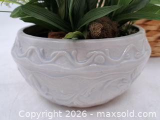 MaxSold Auction: Artificial Floral Arrangement in Glazed Ceramic Planter + Wicker Basket - Victoria (British Columbia, Canada) PARTNER MANAGED Estate Sale Online Auction - Hillside Avenue