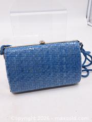 MaxSold Auction: Blue Woven Straw/Raffia Clutch with Metal Kiss-Lock Frame - Victoria (British Columbia, Canada) PARTNER MANAGED Estate Sale Online Auction - Hillside Avenue