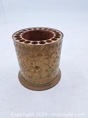 MaxSold Auction: Brass & Wood Engraved Floral Pencil/Brush Holder - Victoria (British Columbia, Canada) PARTNER MANAGED Estate Sale Online Auction - Hillside Avenue
