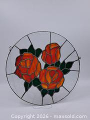 MaxSold Auction: Circular Stained Leaded Glass Hanging Window Panel, Three Roses - Victoria (British Columbia, Canada) PARTNER MANAGED Estate Sale Online Auction - Hillside Avenue
