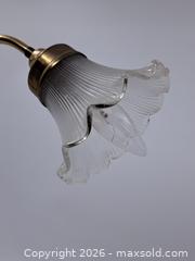 MaxSold Auction: Gold-tone Metal Table Lamp with Ruffled Floral Glass Shade, 20–21 in - Victoria (British Columbia, Canada) PARTNER MANAGED Estate Sale Online Auction - Hillside Avenue