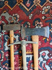 MaxSold Auction: Lot of 3 Forged Steel Hand Tools: Axe, Pick/Mattock, Sledge - Victoria (British Columbia, Canada) PARTNER MANAGED Estate Sale Online Auction - Hillside Avenue