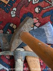 MaxSold Auction: Lot of 3 Forged Steel Hand Tools: Axe, Pick/Mattock, Sledge - Victoria (British Columbia, Canada) PARTNER MANAGED Estate Sale Online Auction - Hillside Avenue
