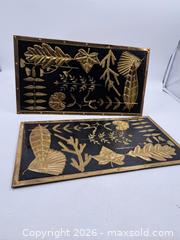 MaxSold Auction: Pair of Brass-Relief Botanical Wall Plaques on Black Backing - Victoria (British Columbia, Canada) PARTNER MANAGED Estate Sale Online Auction - Hillside Avenue