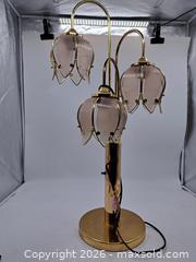 MaxSold Auction: Polished Brass Table Lamp with 3 Tulip Glass Shades - Victoria (British Columbia, Canada) PARTNER MANAGED Estate Sale Online Auction - Hillside Avenue
