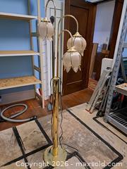 MaxSold Auction: Three-Light Floor Lamp with Brass-Tone Metal and Glass Shades - Victoria (British Columbia, Canada) PARTNER MANAGED Estate Sale Online Auction - Hillside Avenue