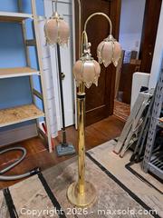 MaxSold Auction: Three-Light Floor Lamp with Brass-Tone Metal and Glass Shades - Victoria (British Columbia, Canada) PARTNER MANAGED Estate Sale Online Auction - Hillside Avenue