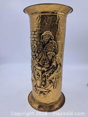 MaxSold Auction: Vintage English Brass Vase with Repoussé Musicians - Victoria (British Columbia, Canada) PARTNER MANAGED Estate Sale Online Auction - Hillside Avenue
