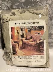 MaxSold Auction: Easy Living One-Piece Sofa Slipcover, Light Beige/Taupe - Norwood (Pennsylvania, USA) SELLER MANAGED Downsizing Online Auction - Martin Lane