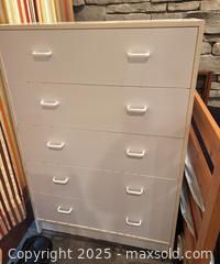 MaxSold Auction: White 5-Drawer Laminate Dresser / Chest - Toronto (Ontario, Canada) PARTNER MANAGED Estate Sale Online Auction - Cortleigh Boulevard 