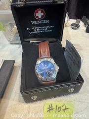 MaxSold Auction: SWISS WENGER ARMY WATCH BLUE DIAL LEATHER BAND WITH CASE. - Hamilton (Ontario, Canada) SELLER MANAGED Estate Sale Online Auction - St. Clair Avenue