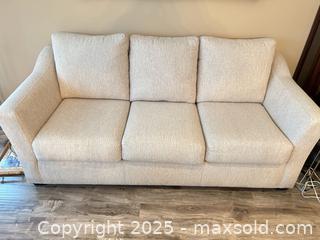 MaxSold Auction: Beige Woven Fabric 3-Seater Sofa - Waterloo (Ontario, Canada) SELLER MANAGED Estate Sale Online Auction -  New Hampshire Street