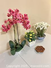 MaxSold Auction: Lot of 4 Artificial Floral Plants with Ceramic Pots & Stand - Waterloo (Ontario, Canada) SELLER MANAGED Estate Sale Online Auction -  New Hampshire Street