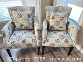 MaxSold Auction: Pair of Floral Upholstered Accent Armchairs (Beige &#38; Teal) - Waterloo (Ontario, Canada) SELLER MANAGED Estate Sale Online Auction -  New Hampshire Street