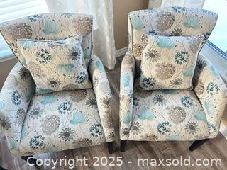 MaxSold Auction: Pair of Floral Upholstered Accent Armchairs (Beige &#38; Teal) - Waterloo (Ontario, Canada) SELLER MANAGED Estate Sale Online Auction -  New Hampshire Street
