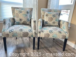 MaxSold Auction: Pair of Floral Upholstered Accent Armchairs (Beige &#38; Teal) - Waterloo (Ontario, Canada) SELLER MANAGED Estate Sale Online Auction -  New Hampshire Street