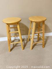 MaxSold Auction: Pair of Solid Wood Round-Top Counter Stools (Set of 2). 12” wide, 24” tall - Waterloo (Ontario, Canada) SELLER MANAGED Estate Sale Online Auction -  New Hampshire Street
