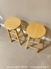 MaxSold Auction: Pair of Solid Wood Round-Top Counter Stools (Set of 2). 12” wide, 24” tall - Waterloo (Ontario, Canada) SELLER MANAGED Estate Sale Online Auction -  New Hampshire Street