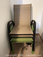 MaxSold Auction: Stacking Patio Chairs, Lime Green Textile Sling, Black Frame (Set of 4) - Waterloo (Ontario, Canada) SELLER MANAGED Estate Sale Online Auction -  New Hampshire Street