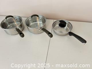 MaxSold Auction: Stainless Steel 3-Piece Saucepan Set with Lids - Waterloo (Ontario, Canada) SELLER MANAGED Estate Sale Online Auction -  New Hampshire Street