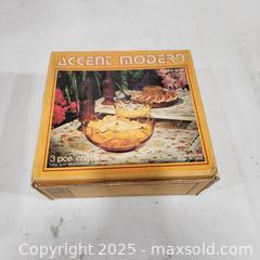 MaxSold Auction: Vintage Anchor Hocking 3-Piece Chip &#38; Dip Set (Honey Gold) - Sacramento (California, USA) SELLER MANAGED Reseller Online Auction - Arden Way