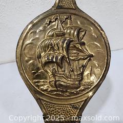MaxSold Auction: Vintage Brass-Embossed Fireplace Bellows with Sailing Ship Design - Sacramento (California, USA) SELLER MANAGED Reseller Online Auction - Arden Way