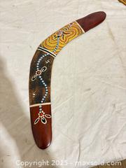 MaxSold Auction: Set of 3 Wooden Returning Boomerangs with Aboriginal Dot Art - Toronto (Ontario, Canada) SELLER MANAGED Downsizing Online Auction - Rutherford Avenue