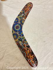 MaxSold Auction: Set of 3 Wooden Returning Boomerangs with Aboriginal Dot Art - Toronto (Ontario, Canada) SELLER MANAGED Downsizing Online Auction - Rutherford Avenue