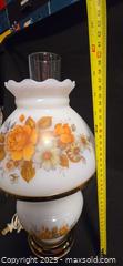 MaxSold Auction: Antique Milk Glass Hurricane-Style Table Lamp with Floral Decal - Vancouver (British Columbia, Canada) PARTNER MANAGED Downsizing Online Auction - Montcalm Street (CONDO)