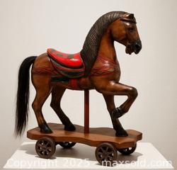MaxSold Auction: Antique Hand-Carved Wooden Horse on Wheels – Gallery Presentation - Newmarket (Ontario, Canada) SELLER MANAGED Downsizing Online Auction - Brimson Drive (STORAGE)