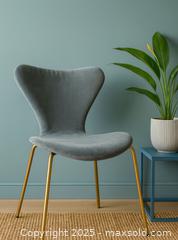 MaxSold Auction: Modern Velvet “Swan-Back” Accent Chair — Gold Leg Edition - Newmarket (Ontario, Canada) SELLER MANAGED Downsizing Online Auction - Brimson Drive (STORAGE)