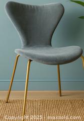 MaxSold Auction: Modern Velvet “Swan-Back” Accent Chair — Gold Leg Edition - Newmarket (Ontario, Canada) SELLER MANAGED Downsizing Online Auction - Brimson Drive (STORAGE)