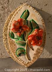 MaxSold Auction: Orange Lillis  Vintage Chalk Ware Plaster Wall Plaque c1950's Kitsch Cottage Core - Barrie (Ontario, Canada) SELLER MANAGED Reseller Online Auction - Innisfil Street (STORAGE)