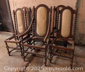 MaxSold Auction: Six antique Barley Twist Antique Chairs - as is - Barrie (Ontario, Canada) SELLER MANAGED Reseller Online Auction - Innisfil Street (STORAGE)