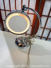 MaxSold Auction: Chrome Lighted Tabletop Vanity Mirror with Weather Station Clock - Warwick (Rhode Island, USA) SELLER MANAGED Reseller Online Auction - Warwick Avenue