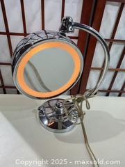 MaxSold Auction: Chrome Lighted Tabletop Vanity Mirror with Weather Station Clock - Warwick (Rhode Island, USA) SELLER MANAGED Reseller Online Auction - Warwick Avenue