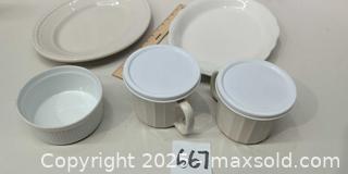 MaxSold Auction: Cream Ceramic Stoneware Bakeware &#38; Serving Set, 5 Pieces - Warwick (Rhode Island, USA) SELLER MANAGED Reseller Online Auction - Warwick Avenue