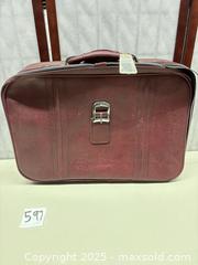 MaxSold Auction: Flying Time Vintage Hard-Sided Carry-On, Burgundy - Warwick (Rhode Island, USA) SELLER MANAGED Reseller Online Auction - Warwick Avenue
