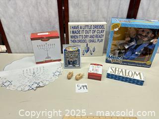MaxSold Auction: Hanukkah Decor & Toys Lot — Menorahs, Dreidels, Runner - Warwick (Rhode Island, USA) SELLER MANAGED Reseller Online Auction - Warwick Avenue