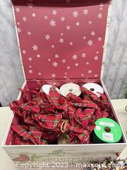 MaxSold Auction: Holiday Christmas Tartan Ribbon Lot with Decorative Wooden Box - Warwick (Rhode Island, USA) SELLER MANAGED Reseller Online Auction - Warwick Avenue