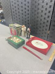MaxSold Auction: Holiday Mixed Lot - Tray, Ornaments, Figurines, Tin &#38; Candle - Warwick (Rhode Island, USA) SELLER MANAGED Reseller Online Auction - Warwick Avenue