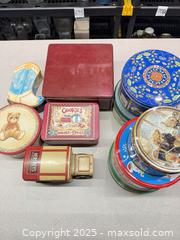 MaxSold Auction: Lot of 11 Decorative Vintage Tin Cookie Tins - Warwick (Rhode Island, USA) SELLER MANAGED Reseller Online Auction - Warwick Avenue