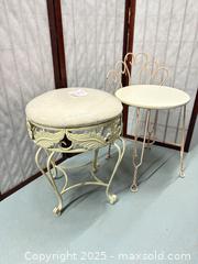 MaxSold Auction: Lot of 2 Cream Vintage Wrought Iron Vanity Stools - Warwick (Rhode Island, USA) SELLER MANAGED Reseller Online Auction - Warwick Avenue